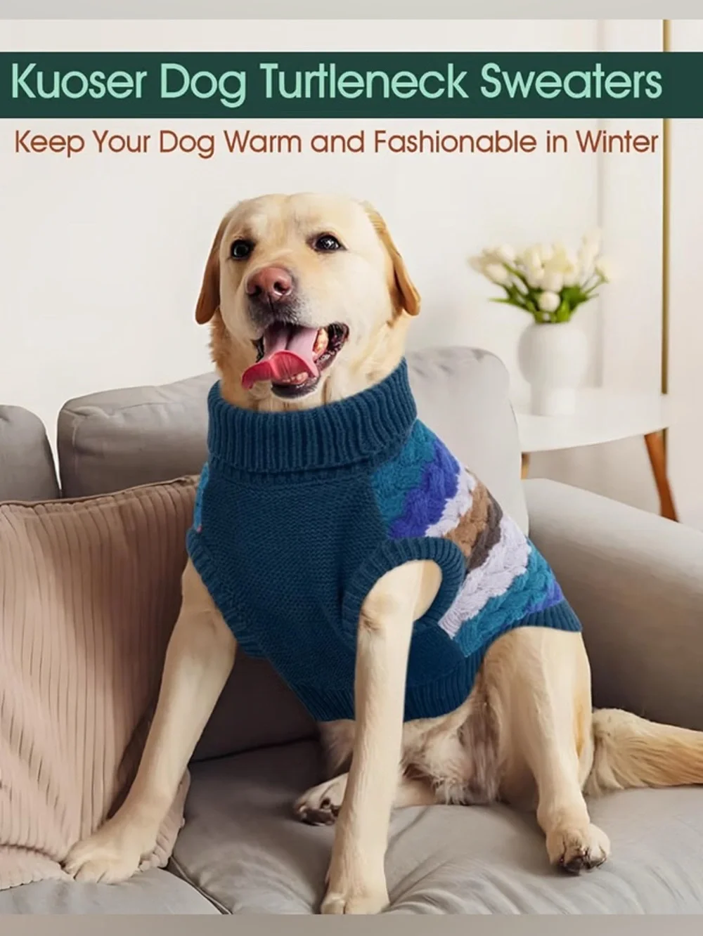 NWT- XL Blue Striped Knit Dog Sweater - Cozy Winter Pet Pullover